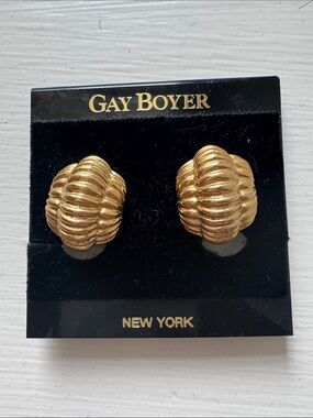 Gay Boyer Gold Ribbed Dome Clip-On Earrings